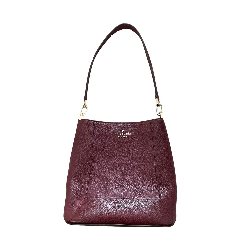 Burgundy Pebbled Leather Shoulder Bag Gold Hardware Hobo Kate Spade